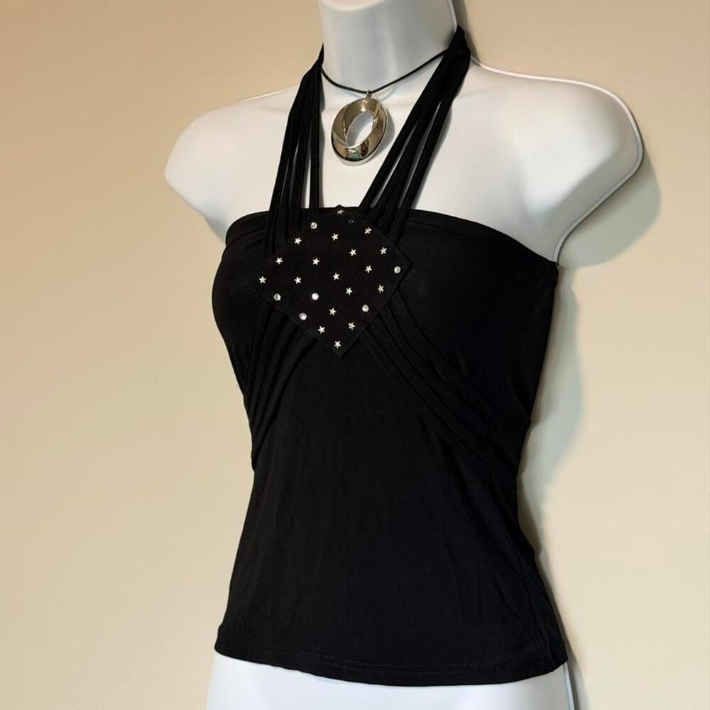 Black halter top with silver Detail